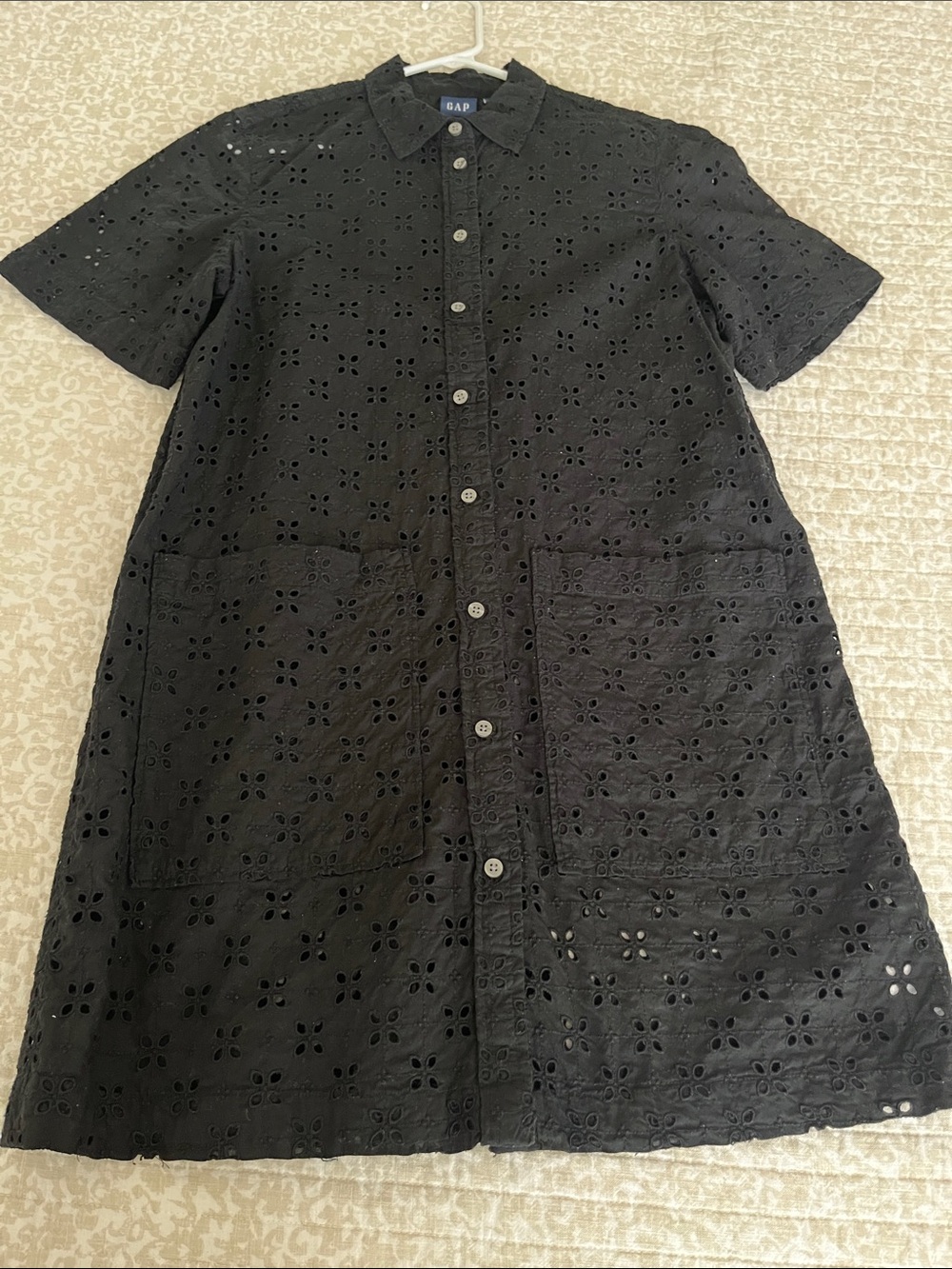 GAP Black Eyelet Midi Shirt Dress